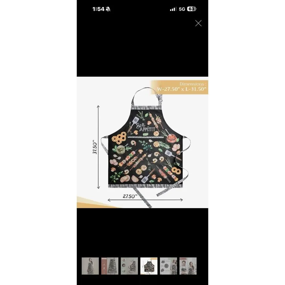 Maison d’Hermine Apron BBQ Black Multi Front Pockets 100% Cotton 27 1/2 X 31 1/2